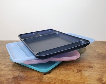 Vintage Tupperware #1535 Divided Food Lunch Trays Set of 4 Pastel Sheer USA