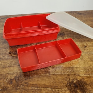 Tupperware Tuppercraft 3 Pc.Divided Craft Hobby Container W/Tray #767 Red Vintage