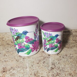 Tupperware HUMMINGBIRD One-touch CANISTER Set of 2 5.25 & 12.5 Cups ...