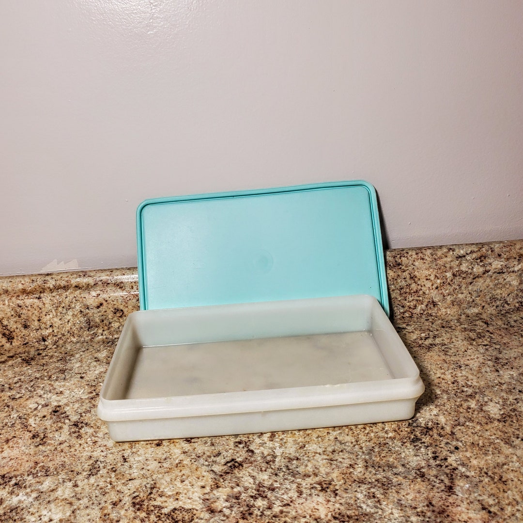 Vintage Tupperware 794 Bacon Deli Meat Keeper Container Sheer Teal Blue
