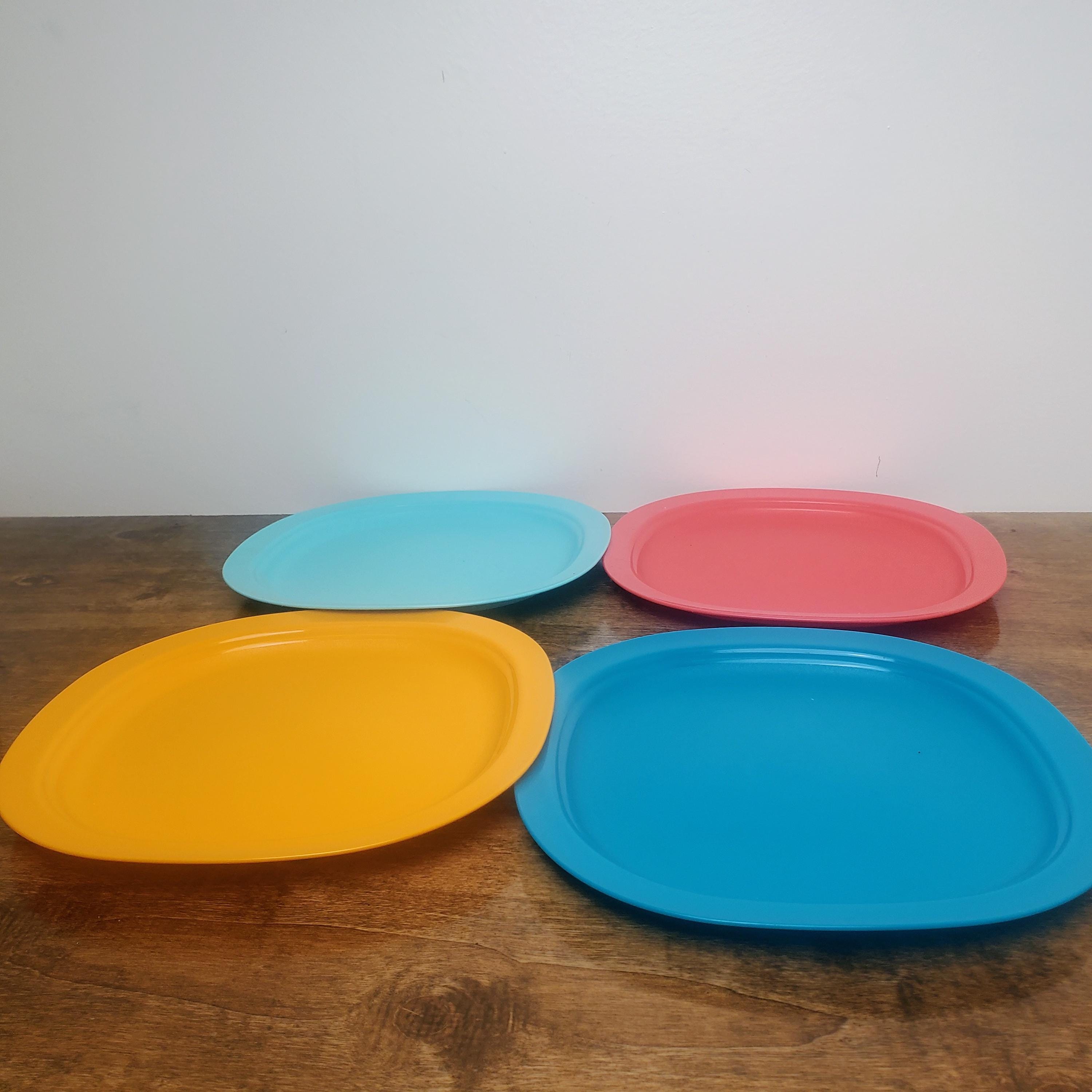 Tupperware #3398 Microwave Plates – Orange, Red, Blue, Teal Set of