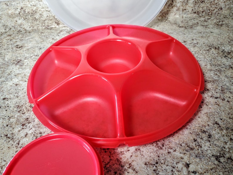 Tupperware Serving Center Set Dip Bowl and Seal Raspberry Red Etsy