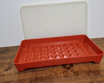 Vintage Tupperware 1292 Hot Dog Bacon Keeper Paprika Red Deli Container