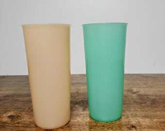 Vintage Tupperware Pastel Tumblers 12oz Tall Plastic Drinking Cups Set of 2