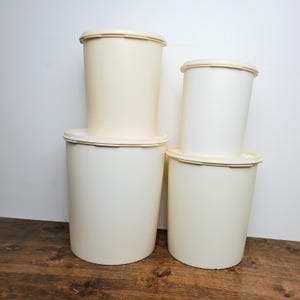 Vintage Tupperware Nesting Canisters Set of 4 White Canisters w/ Lids USA