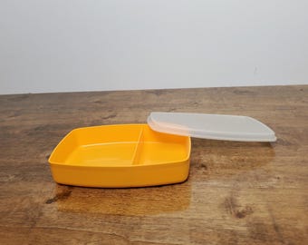 Vintage Tupperware Packette 813 Yellow Divided Lunch Box Snack Container Lid