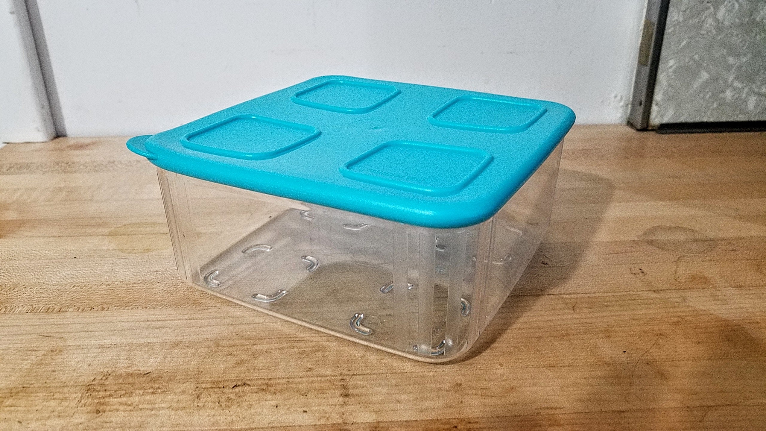 Tupperware Clear Mates Medium Square 4 Cup Refrigetator Container Teal Blue  Lid Brand New 