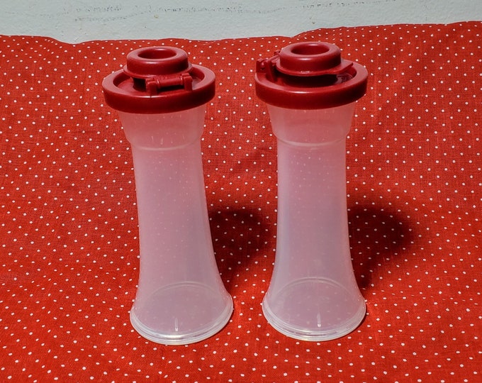 Tupperware Salt & Pepper Shakers Hourglass Small Set 4 Sheer Red 831
