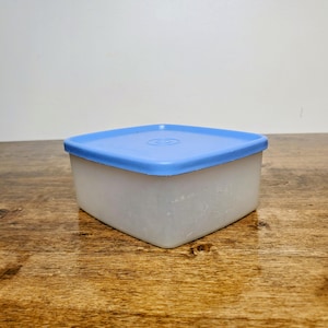 Vintage Tupperware #311 Square Round Freezer Container Sheer Sky Blue Lid
