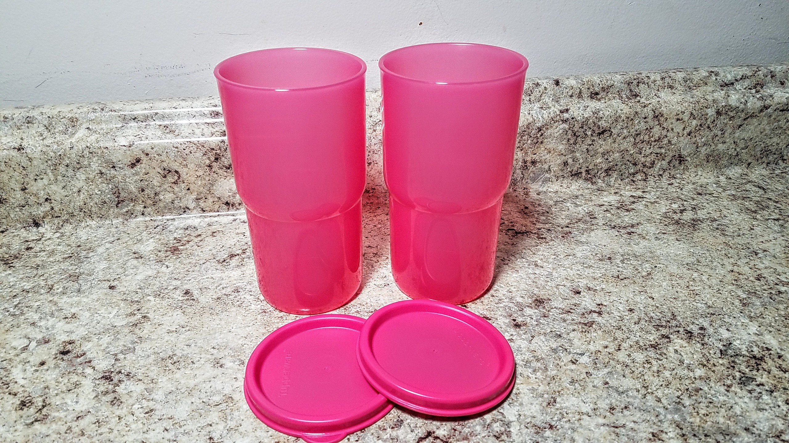 Vintage Tupperware Textured Tumblers with Seals Country Pastels 12 Ounce