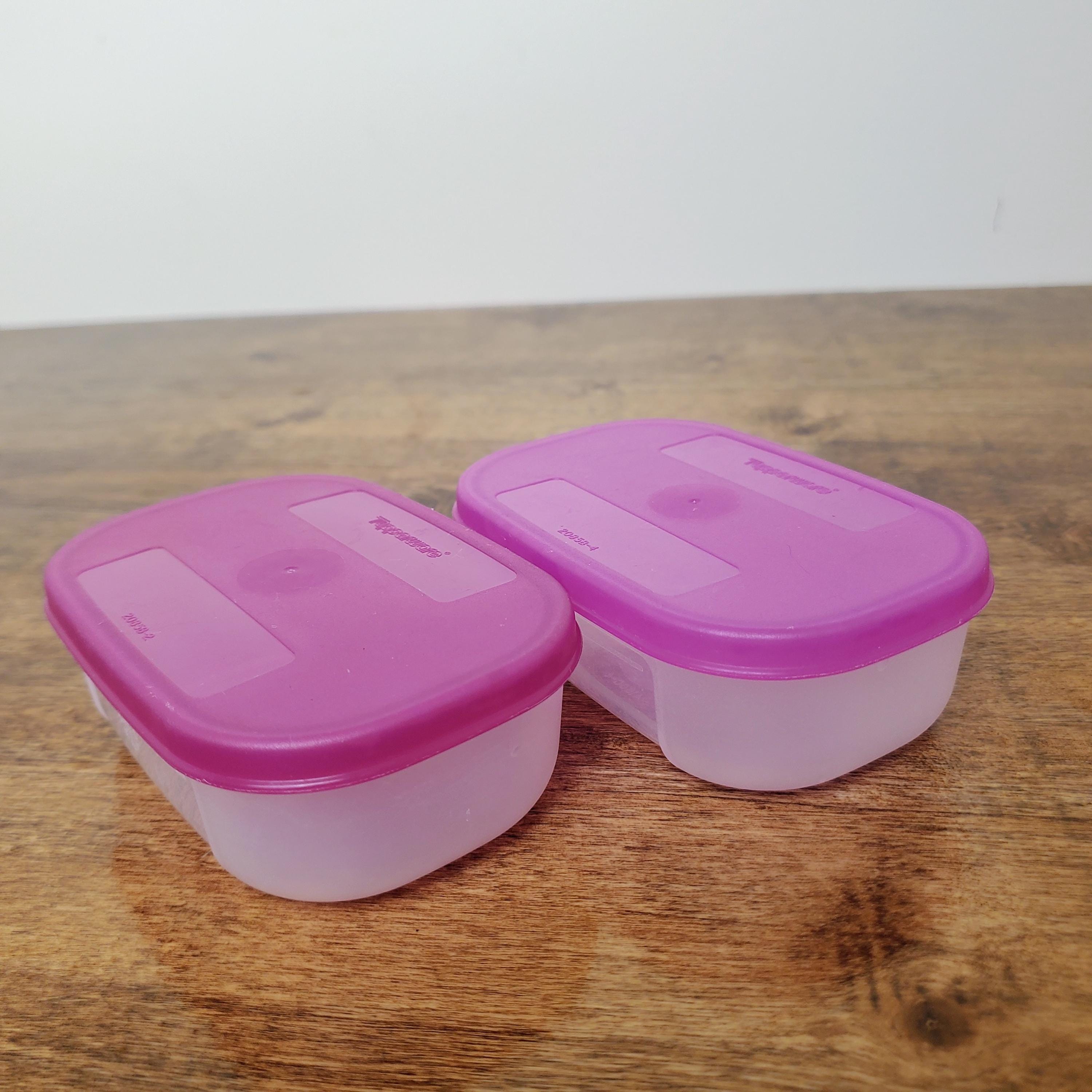 Vintage Tupperware Mini Freezer Mates 140ml Set of 2 Clear Containers Berry Purple Lids 4160