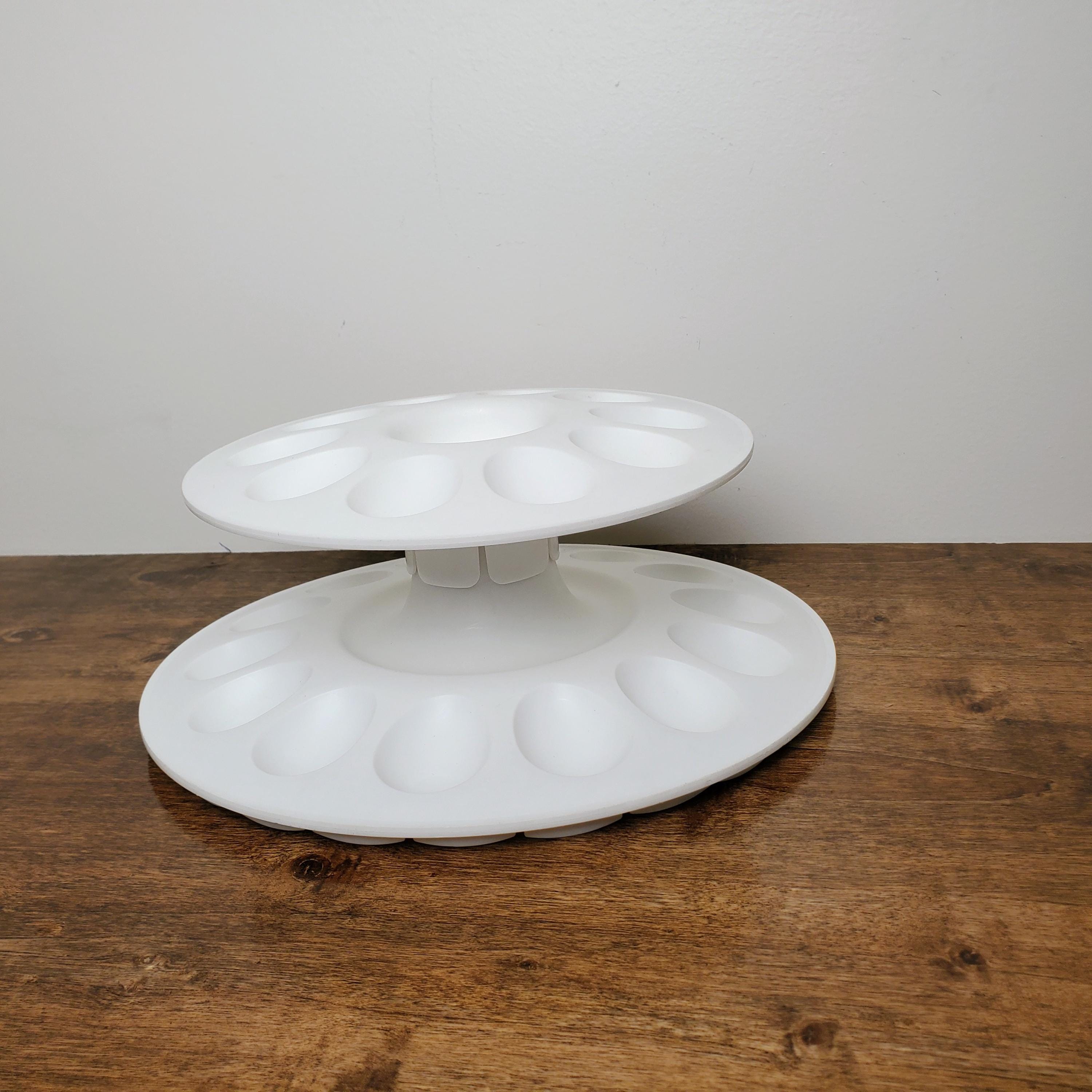 Vintage Tupperware Deviled Egg Tray Server 2 Tier Stackable 24 Egg