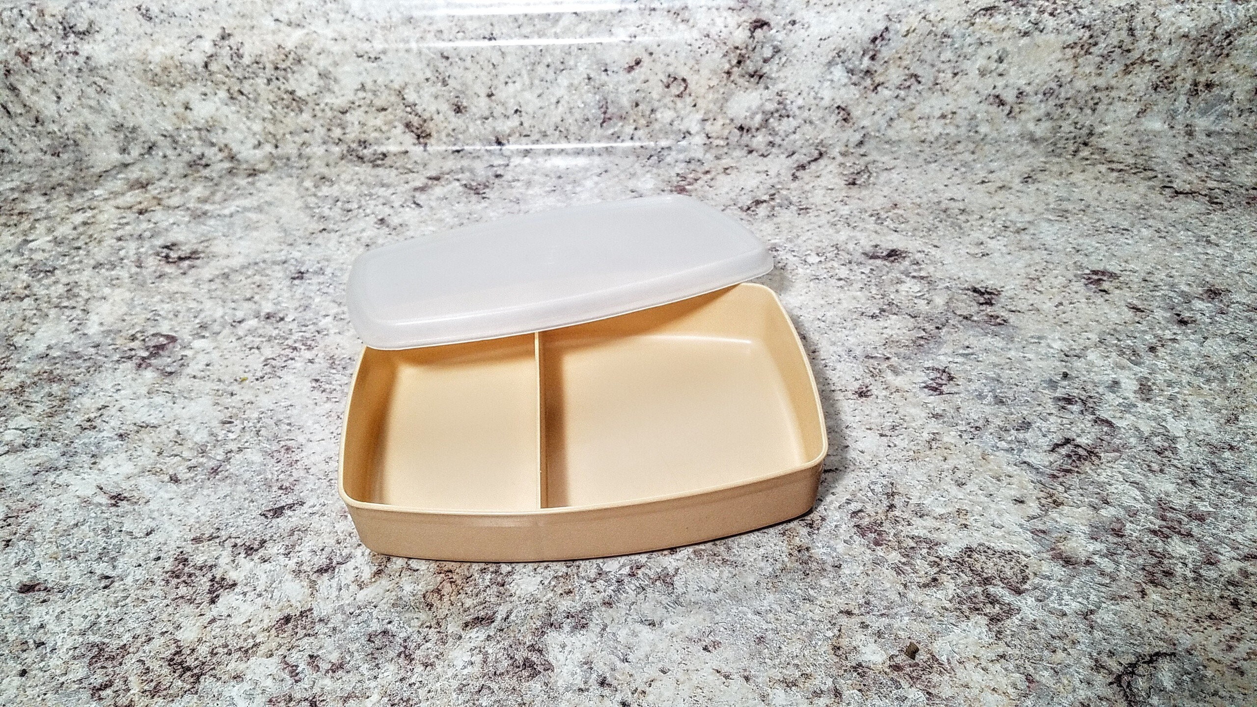 Vintage Tupperware Packette Divided Lunch Snack Container 813 Almond 