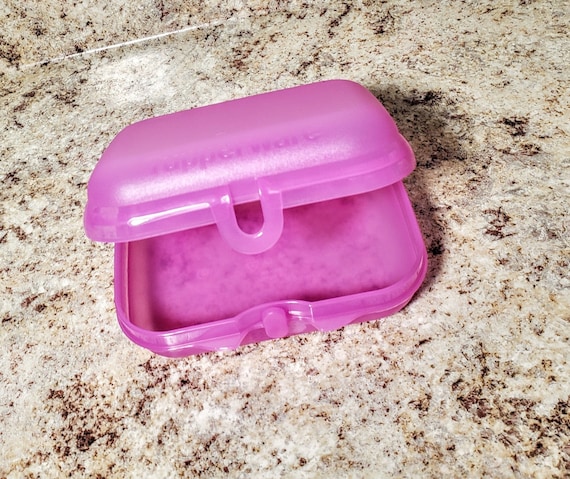 TUPPERWARE NEW SMALL SQUARE BASIC BRIGHT CONTAINERS SET OF 2-CLEAR & LILAC  SEAL