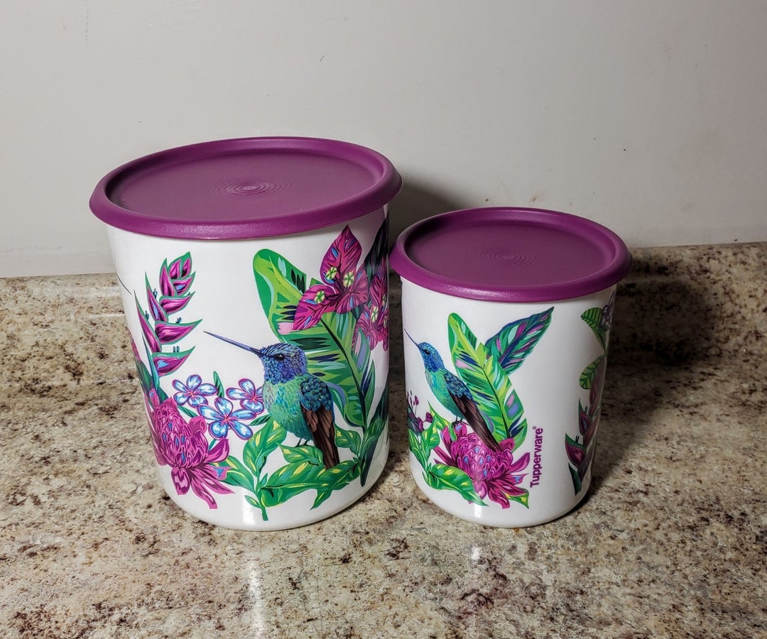 Tupperware HUMMINGBIRD One-touch CANISTER Set of 2 5.25 & 12.5 Cups ...