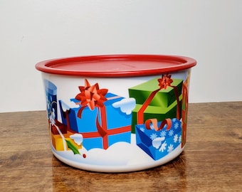 Vintage Tupperware One Touch Cookie Canister #2710 Red Lid Christmas Gift