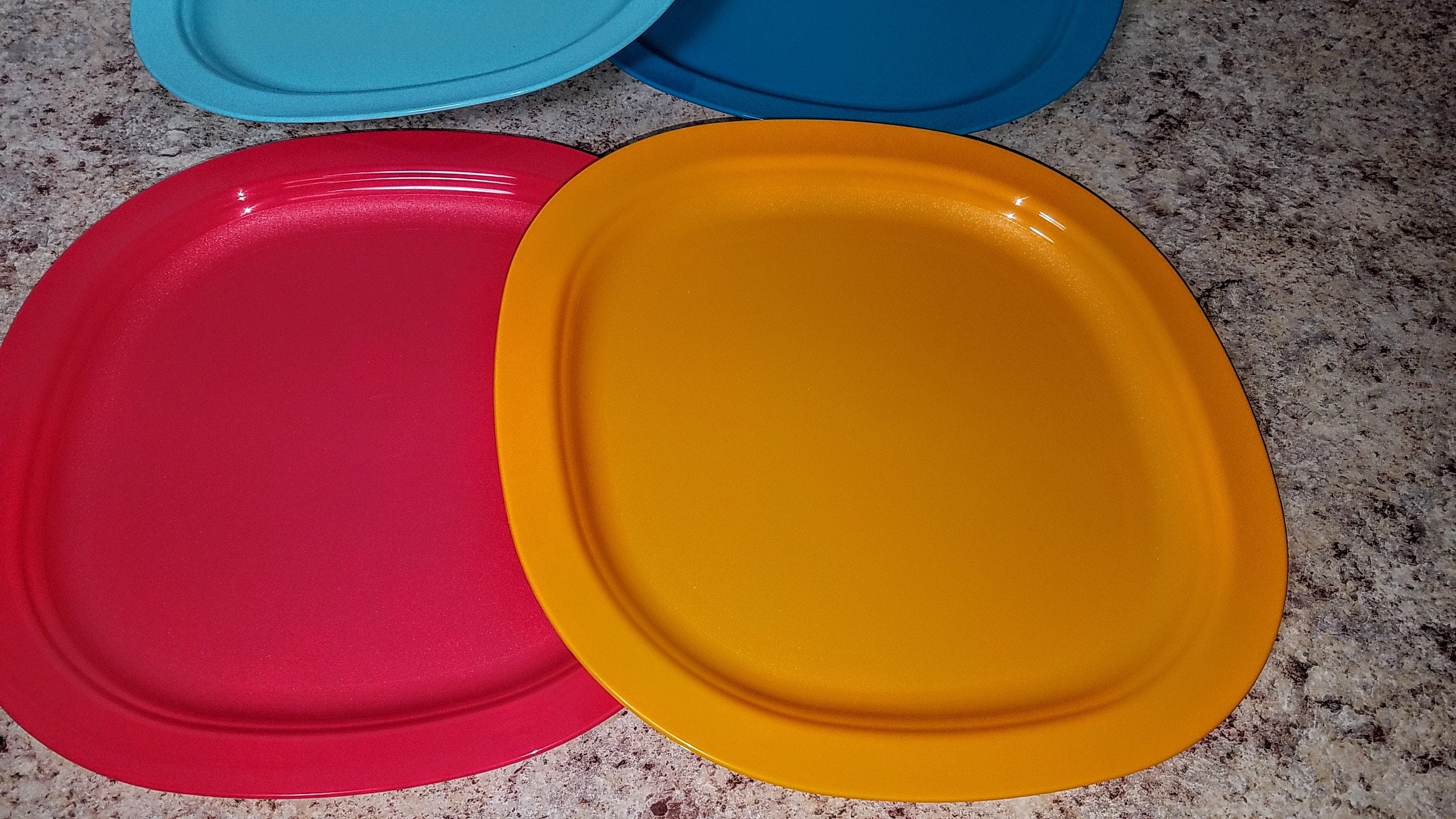 Tupperware Microwave Safe Luncheon Dinner Plates 4 pc Set 9.5 Country Blue  New
