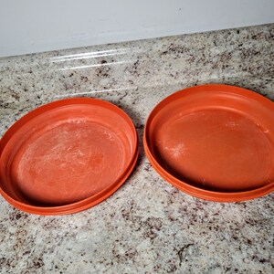 Tupperware Vintage Seal N Serve Orange Plate Bowl #1336  Set of 2 No Lid