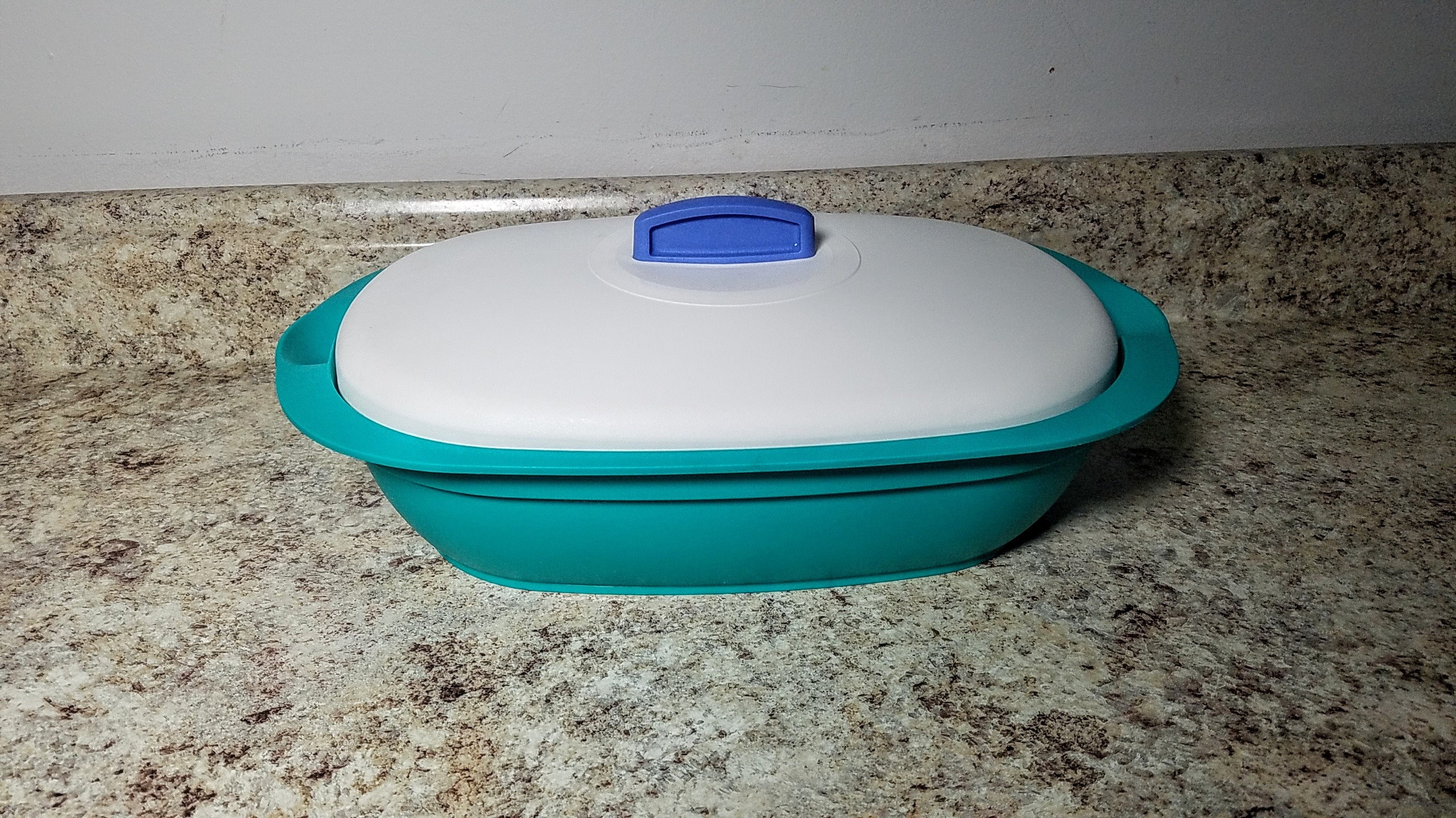 Tupperware LEGACY Microwave Oval Serving Dish 7 1/4 Cup 3183 LID 3184 Teal  White -  Canada