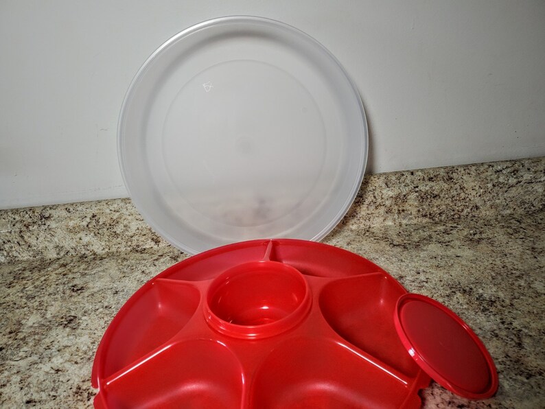 Tupperware Serving Center Set Dip Bowl and Seal Raspberry Red Etsy