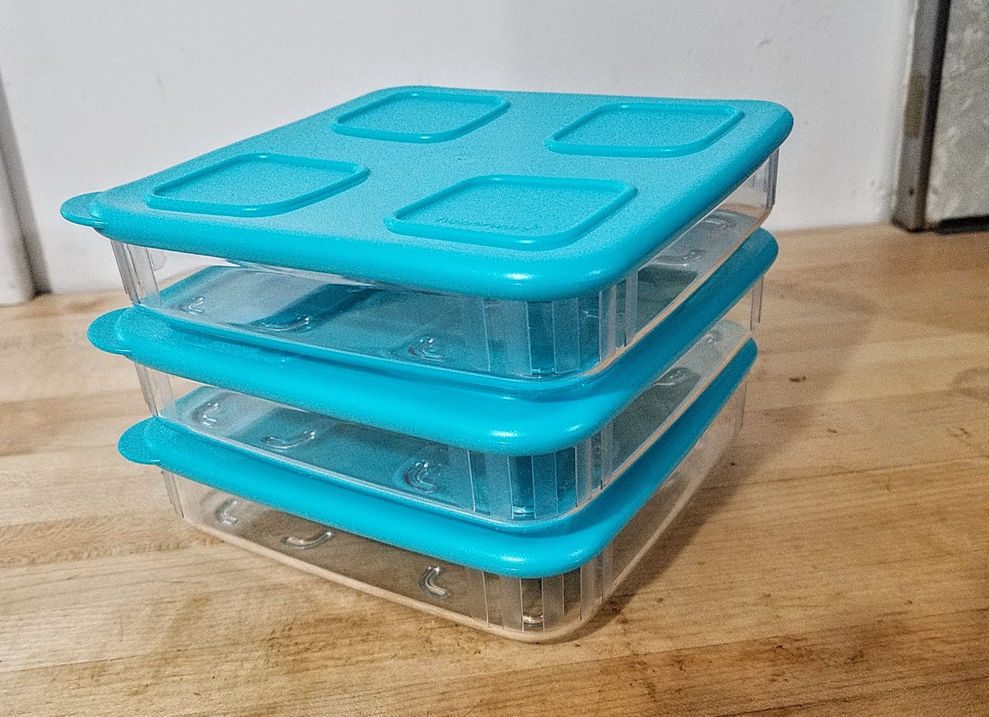 New TUPPERWARE CLEAR Matessquare Low Storage Containers Teal Etsy