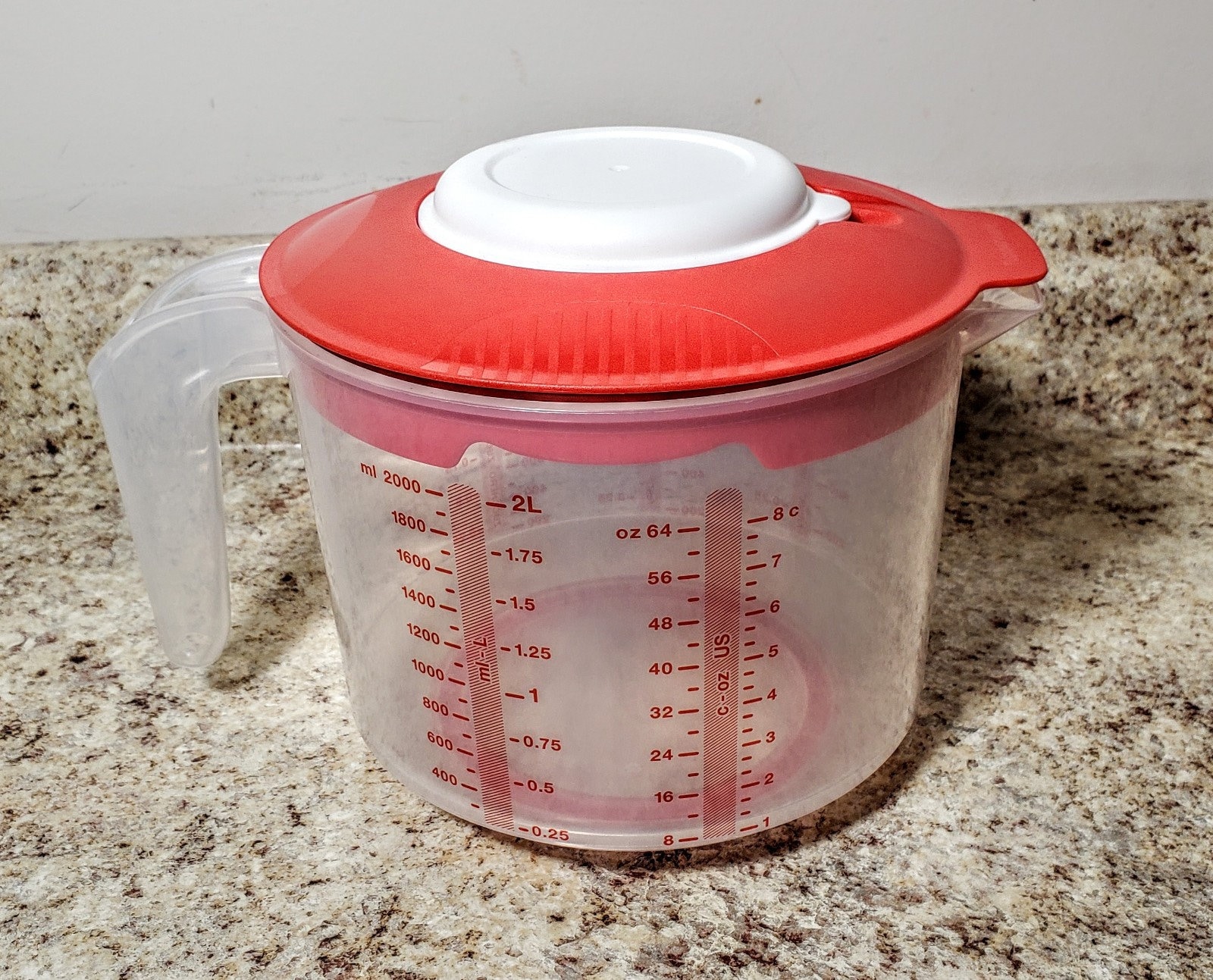 Tupperware Mix N Store Measuring Pitcher Sheer Red Butter Bowl 8cup New  7713 