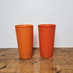 Vintage Tupperware Tumblers #873 Retro Orange Plastic Cups 1970s Drinkware