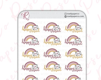 Adesivos Rainbow Happy Mail para diário ou cadernos de grade de pontos - cores suaves H005