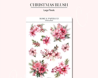 Christmas Blush Large Florals and Flowers Planner or Journaling Stickers - JK012-04