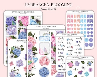 Kit de registro no diário - Floração de hortênsia | Kit de adesivos para planejador de diário | JK005