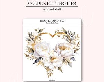 Borboletas DOURADAS - Guirlanda de coração floral - Adesivos de planejador ou diário - JK015-07