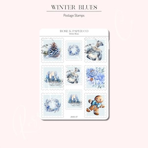 Winter Blues Weihnachten - Briefmarke Dekorativer Planer oder Journal Aufkleber - JK013-07