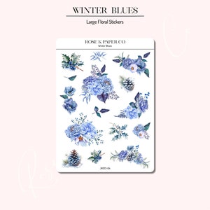 Winter Blues Weihnachten - Große Blumen und Blumen Planer oder Journaling Aufkleber - JK013-04