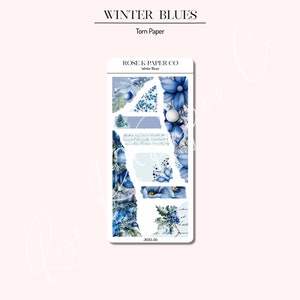 Winter Blues Weihnachten - Zerrissenes Papier Planer oder Journal Aufkleber - JK013-09