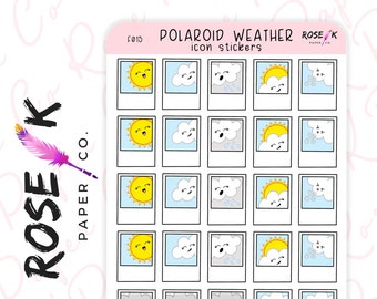 Weather Icon Stickers - Polaroid Weather - Sunny Rainy Windy Snow Thunder Hobonichi Weeks - Happy Planner Erin Condren - F015