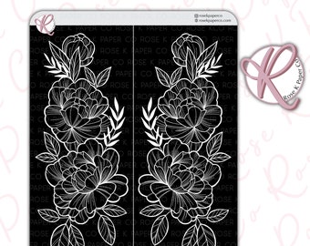 Adesivo grande de peônia preta - para criar uma linda porta holandesa em seu caderno quadriculado para cadernos blackout B006