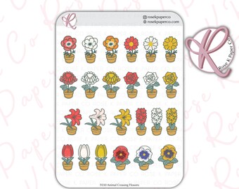 Adesivos para diário e planejador de grade de pontos Animal Crossing Flowers - jacintos, cosmos, anêmonas, crisântemos, tulipas, lírios, amores-perfeitos F030