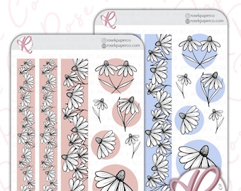 Adesivos florais washi para diário ou planejador de pontos | desenhados à mão | flores margaridas | adesivos decorativos F035