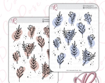 Adesivi floreali minimalisti per diari o agende con griglia a punti - disegno floreale, botanico, fiori, astratto F033
