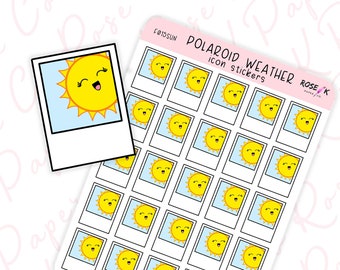 Sunny Weather Icon Stickers - Polaroid Weather Tracker - Hobonichi Weeks - Dot Grid Journal Happy Planner Erin Condren - F015SUN