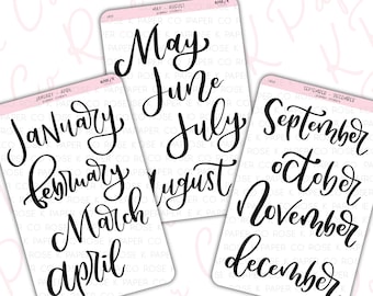 LARGE Hand-lettered Month Headers | |Fancy Script | Dot Grid Journal Stickers | Month covers | Calendar Stickers L032-34