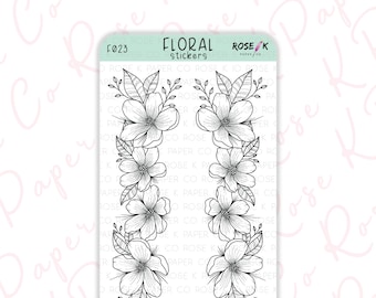 Flower Border sticker for A5 dot grid journal or planner | Hand drawn clear sticker | F023