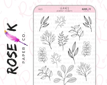 Adesivi per planner a forma di foglie per diario a griglia di punti, Erin Condren, Happy Planner o Hobonichi - disegnati a mano - disegno botanico - F025