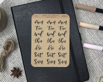 Adesivos de planejador de papel Kraft | dia da semana | Letrado à mão | Adesivos curtos para dias da semana para diário de grade de pontos, Erin Condren, Happy Planner W003