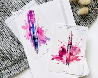PINK FOUNTAIN PENS - Großer Aufkleber - Planer oder Journal Sticker - E009-01/02