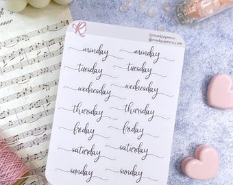 Week Day Headers in Hand-lettered Script for your bullet journal or planner | W008