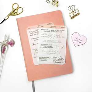 Frasi sull'amor proprio per il tuo diario o agenda a punti - caratteri - carta adesiva trasparente opaca Q001 immagine 4