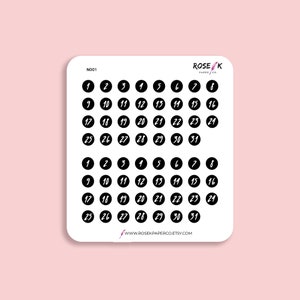 Schwarze Datum Punkte | Dot Grid Notizbuch | Planner Aufkleber | Datum Deckblätter | Tageszahlen | Tag des Monats | Kalender | Datum Kreise