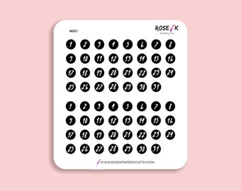 Black Date Dots | Dot Grid Journal | Planner Stickers | Date Covers | Day Numbers | Day of the Month | Calendar | Date Circles