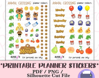 Animal Crossing Stickers Printable, New Horizons, Dot Grid Journal Printable Stickers, Planner Printable, Hand-lettering P001